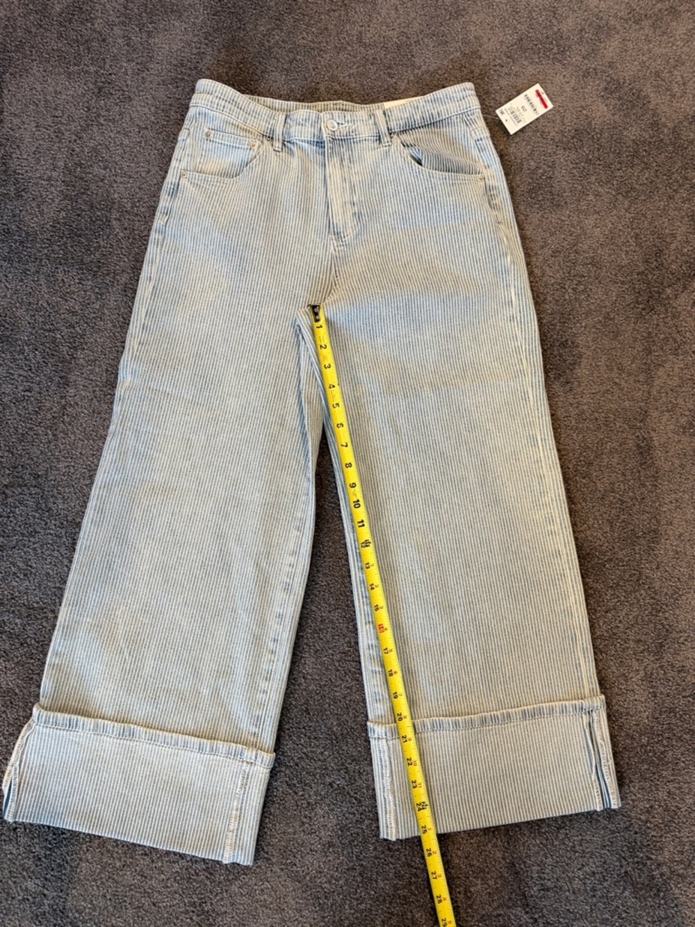 NWT Light Blue Railroad Striped Wide-Leg Cropped Jeans